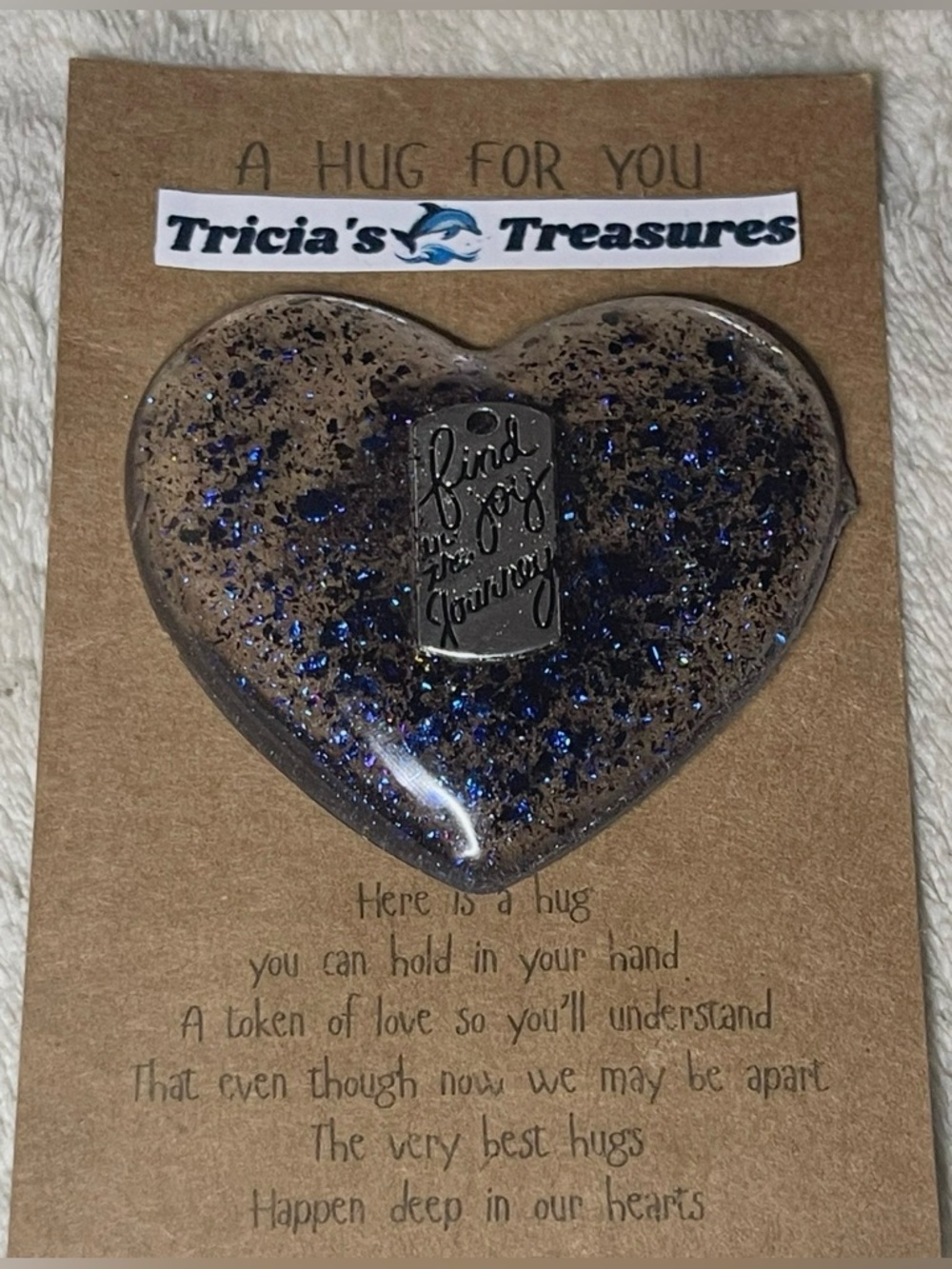 Handcrafted Heart Keepsake - Blue & Black Glitter